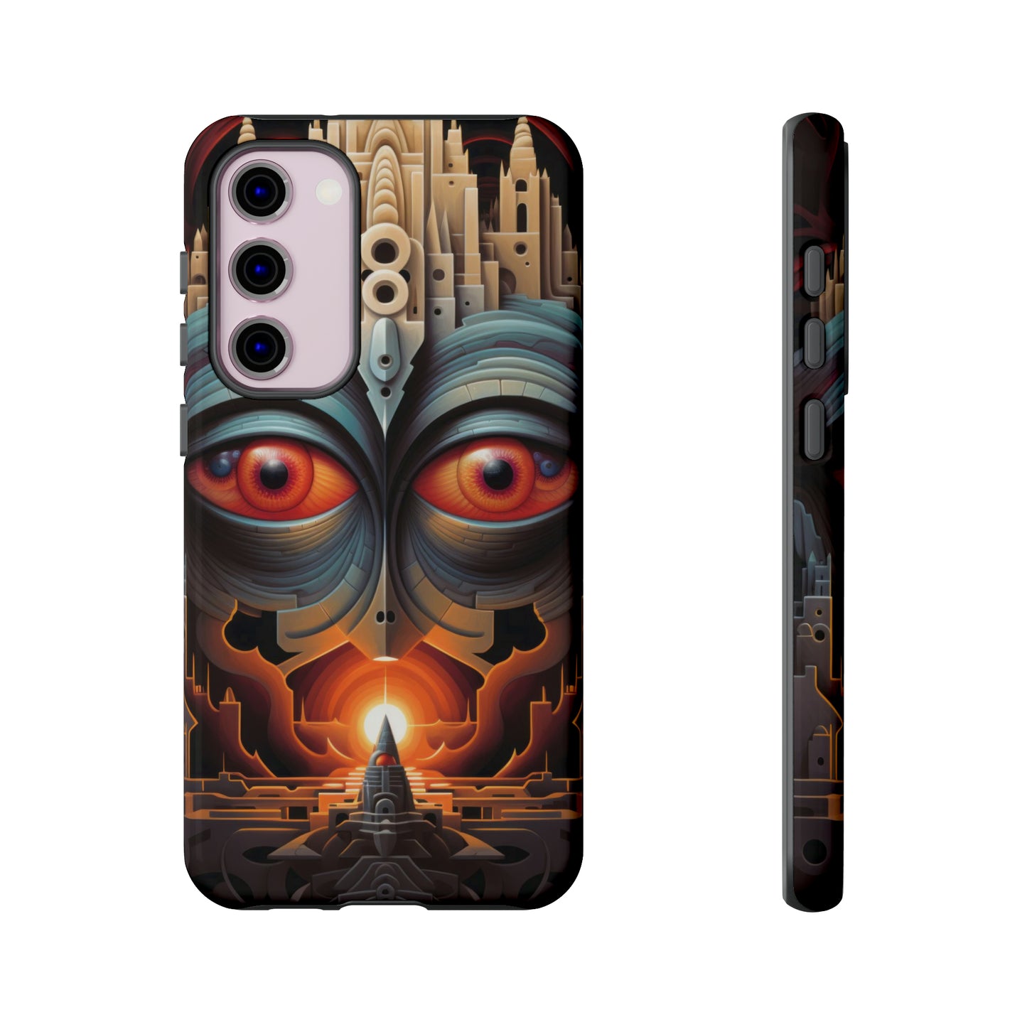 Temple of Watchful Eyes Phone Case - Floating Sanctuary Over Barren Terrain for iPhone, Samsung, Pixel