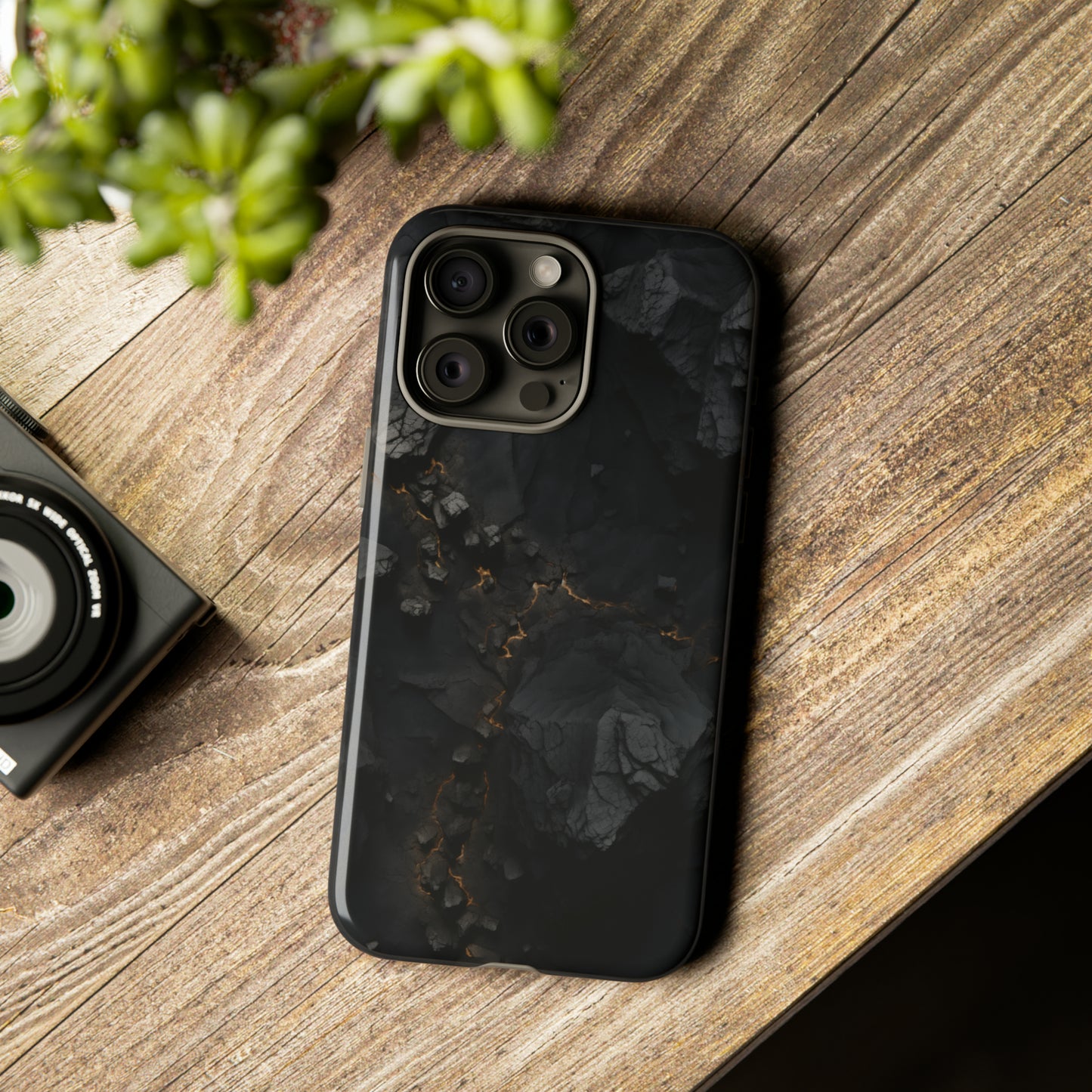 Volcanic Fury Phone Case - Dark Basalt Rock Design with Lava Veins - Samsung Galaxy S23, iPhone 15, Google Pixel 7 - Abstract Landscape Art