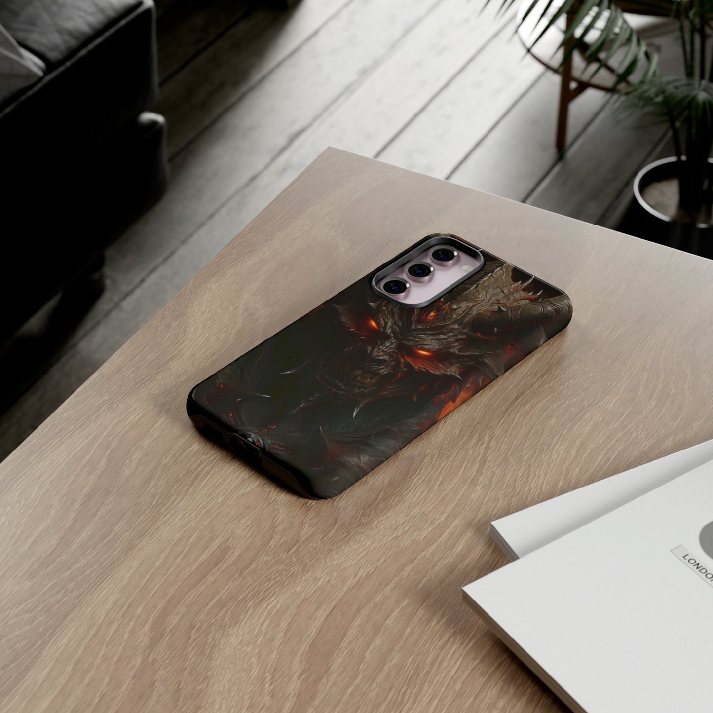Angry Stone Demon Protective Phone Case - Fiery Gaze Design for iPhone, Samsung, Pixel