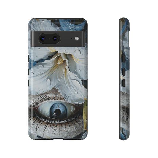Blue Eye's Gaze In White Petal Mystery Protective Phone Case - Entrancing Design for iPhone, Samsung, Pixel