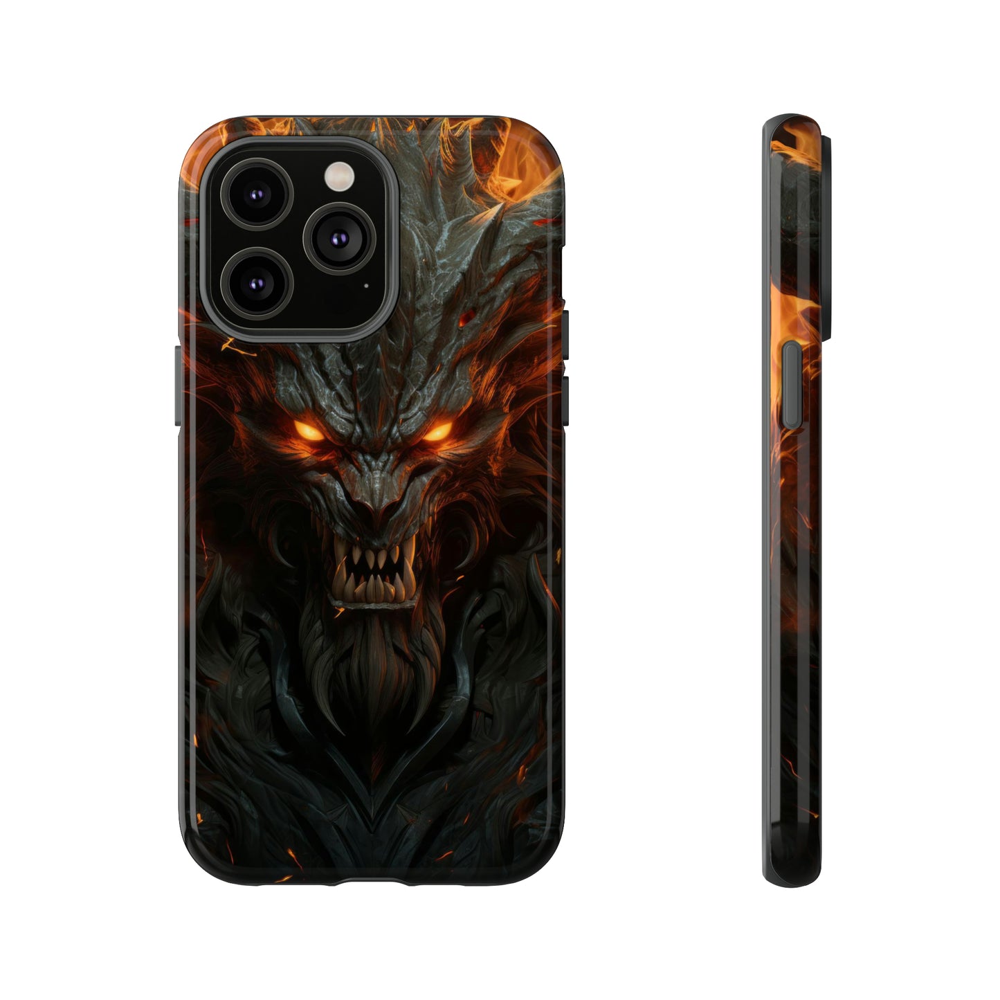 Flaming Stone Lion Warrior Protective Phone Case - Fiery Roar Design for iPhone, Samsung, Pixel