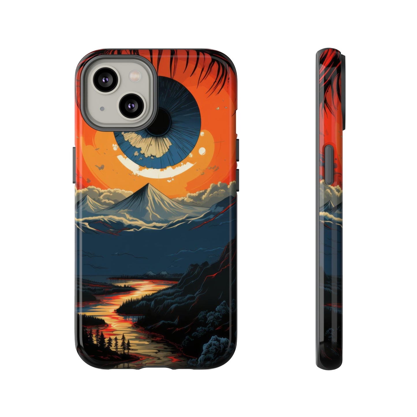 Eyescape: Surreal Blue Pupil with Mountain View Phone Case for iPhone, Samsung, Pixel