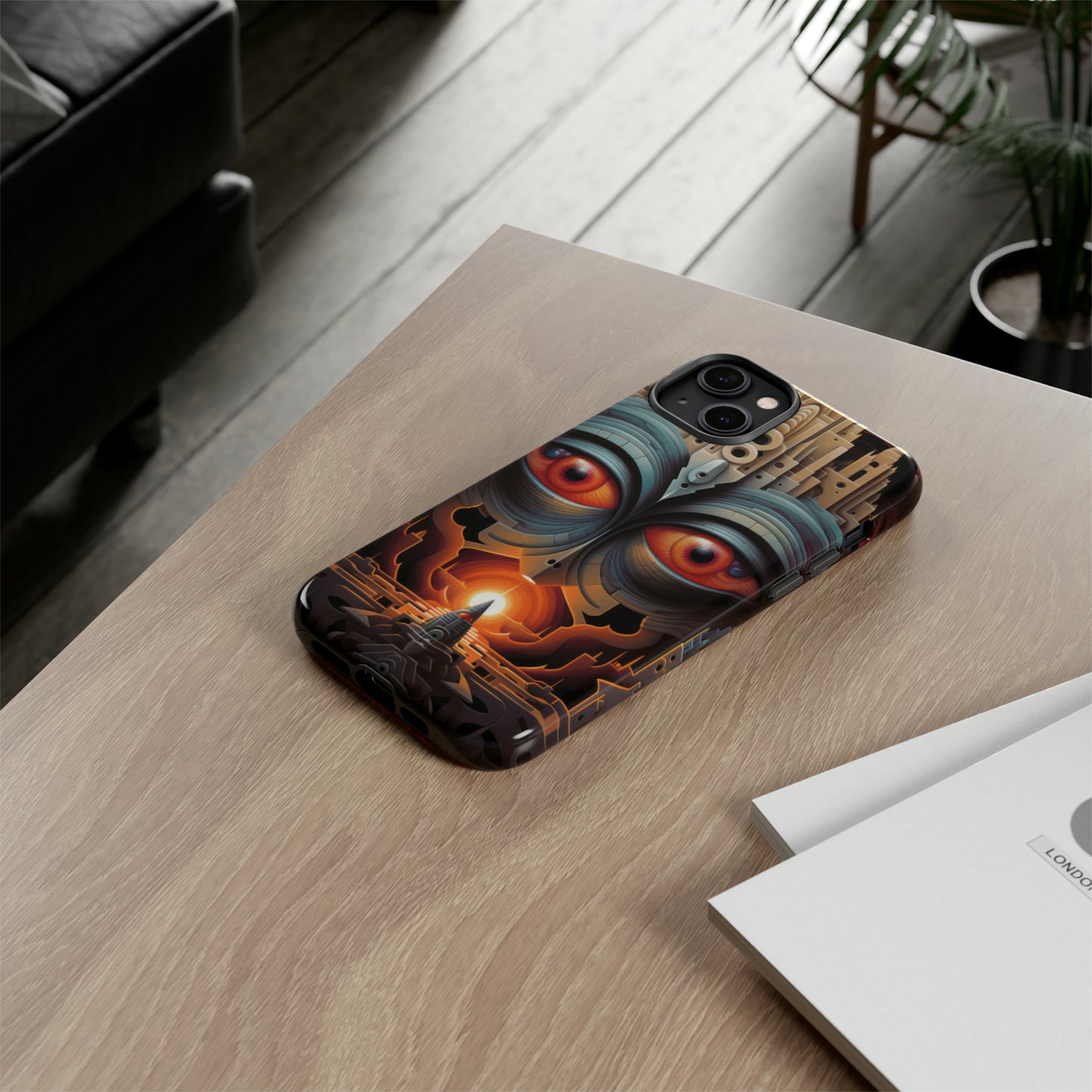 Temple of Watchful Eyes Phone Case - Floating Sanctuary Over Barren Terrain for iPhone, Samsung, Pixel