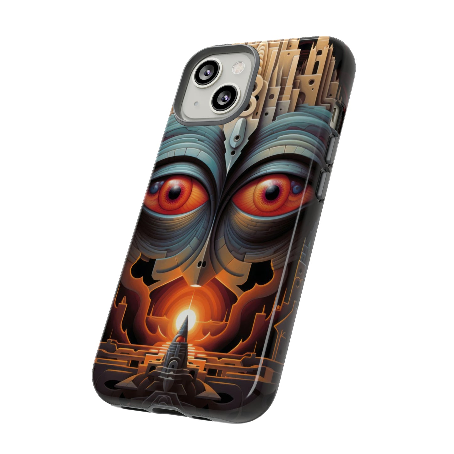 Temple of Watchful Eyes Phone Case - Floating Sanctuary Over Barren Terrain for iPhone, Samsung, Pixel