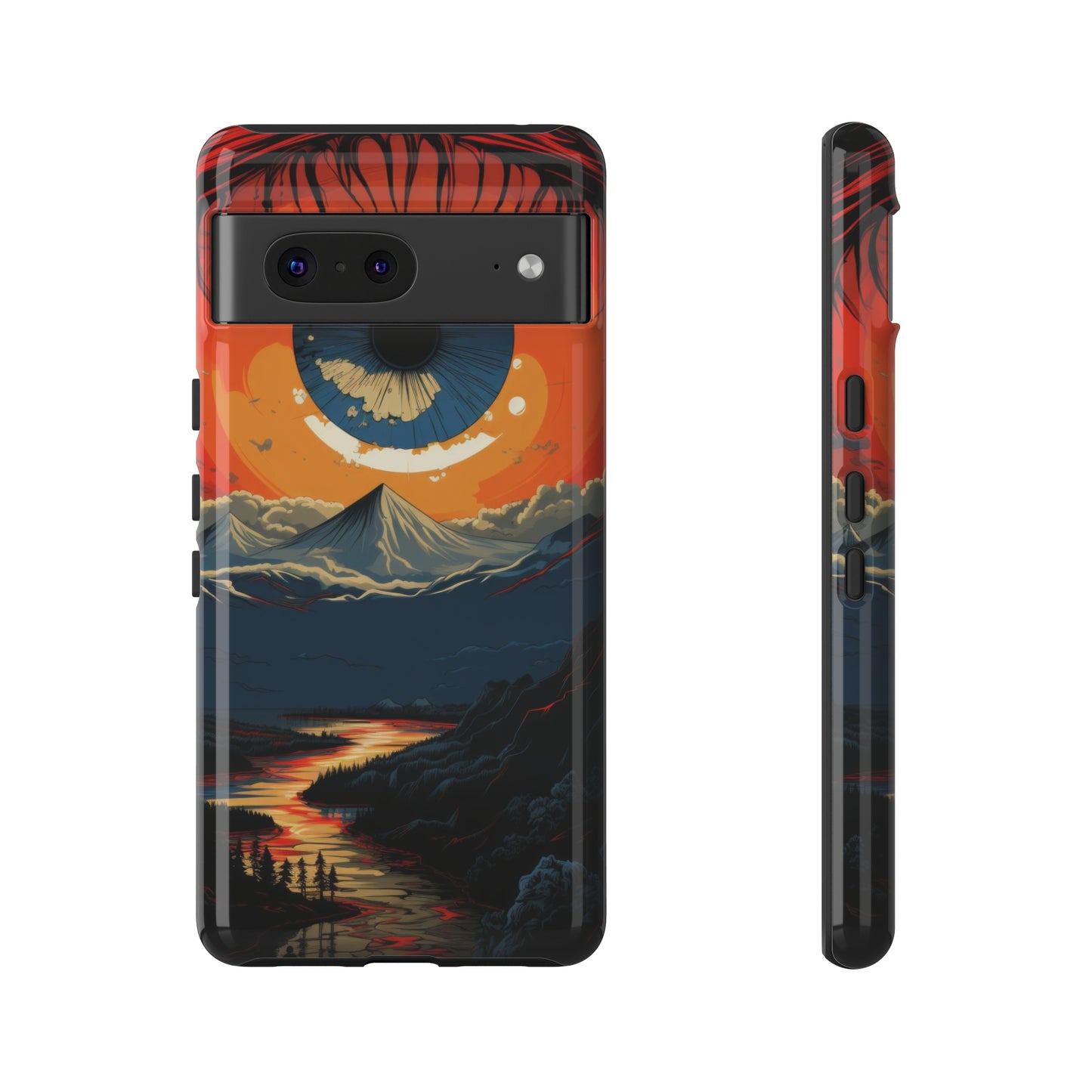 Eyescape: Surreal Blue Pupil with Mountain View Phone Case for iPhone, Samsung, Pixel