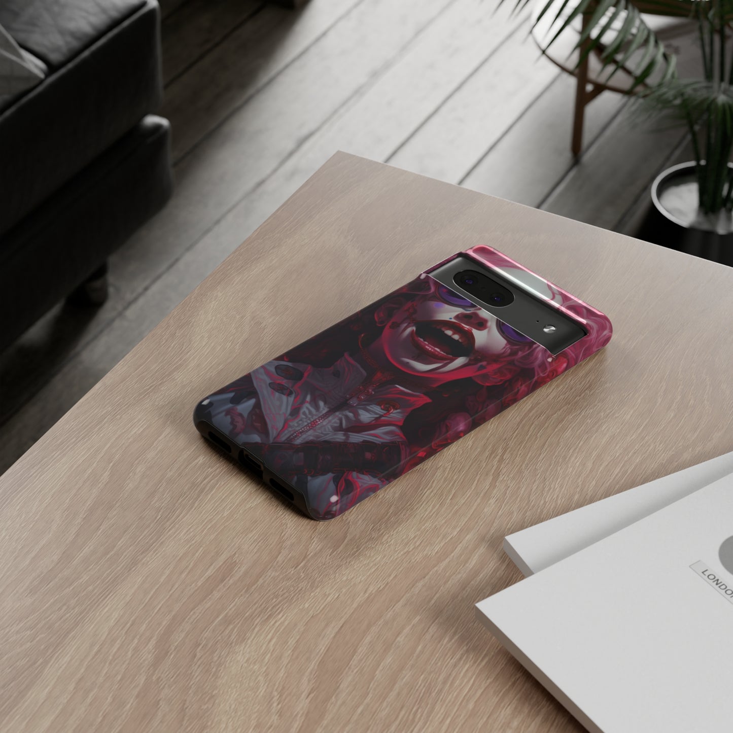 Joyful Chaos: Gothcore Female Villain in Red Lipstick Phone Case for iPhone, Samsung, Pixel
