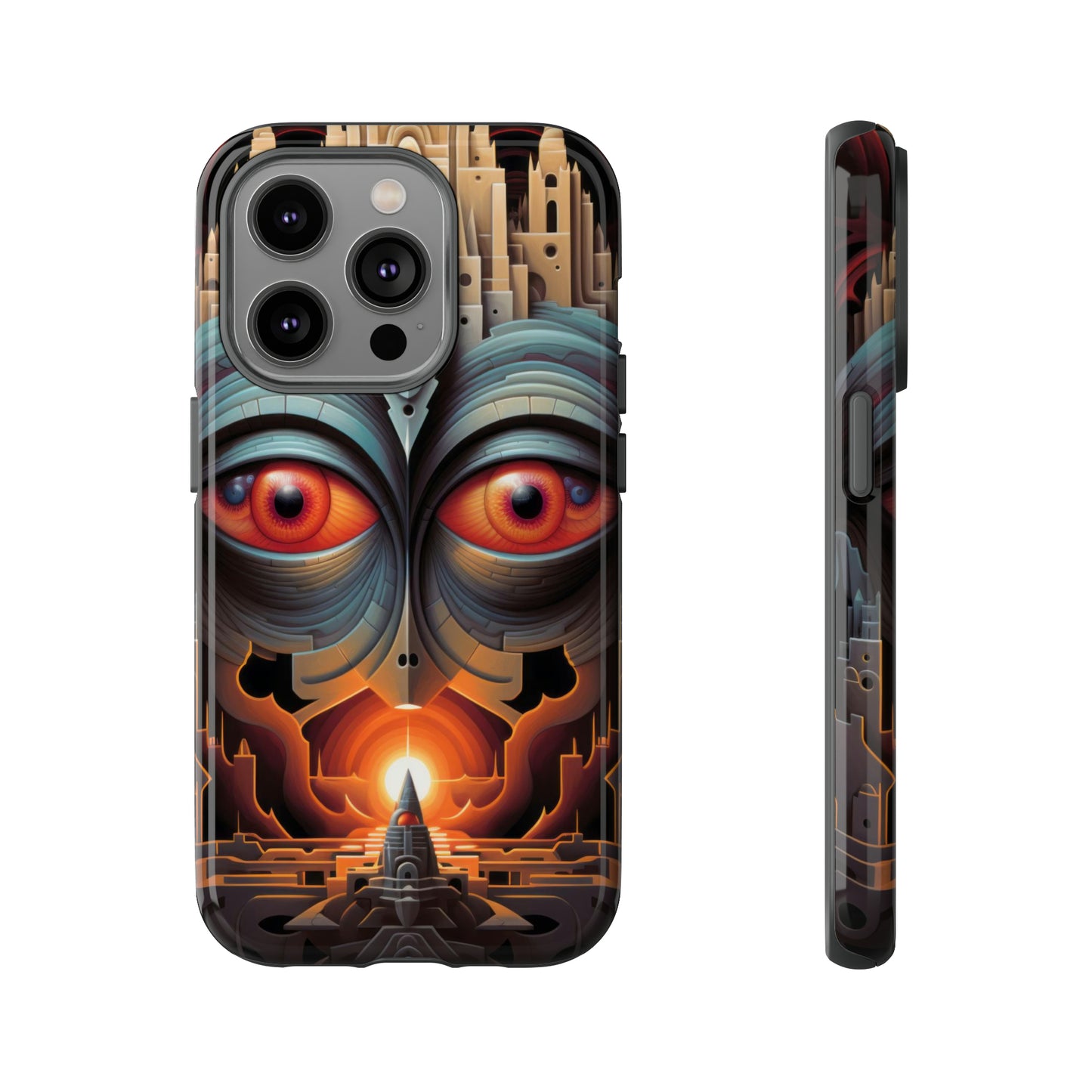 Temple of Watchful Eyes Phone Case - Floating Sanctuary Over Barren Terrain for iPhone, Samsung, Pixel