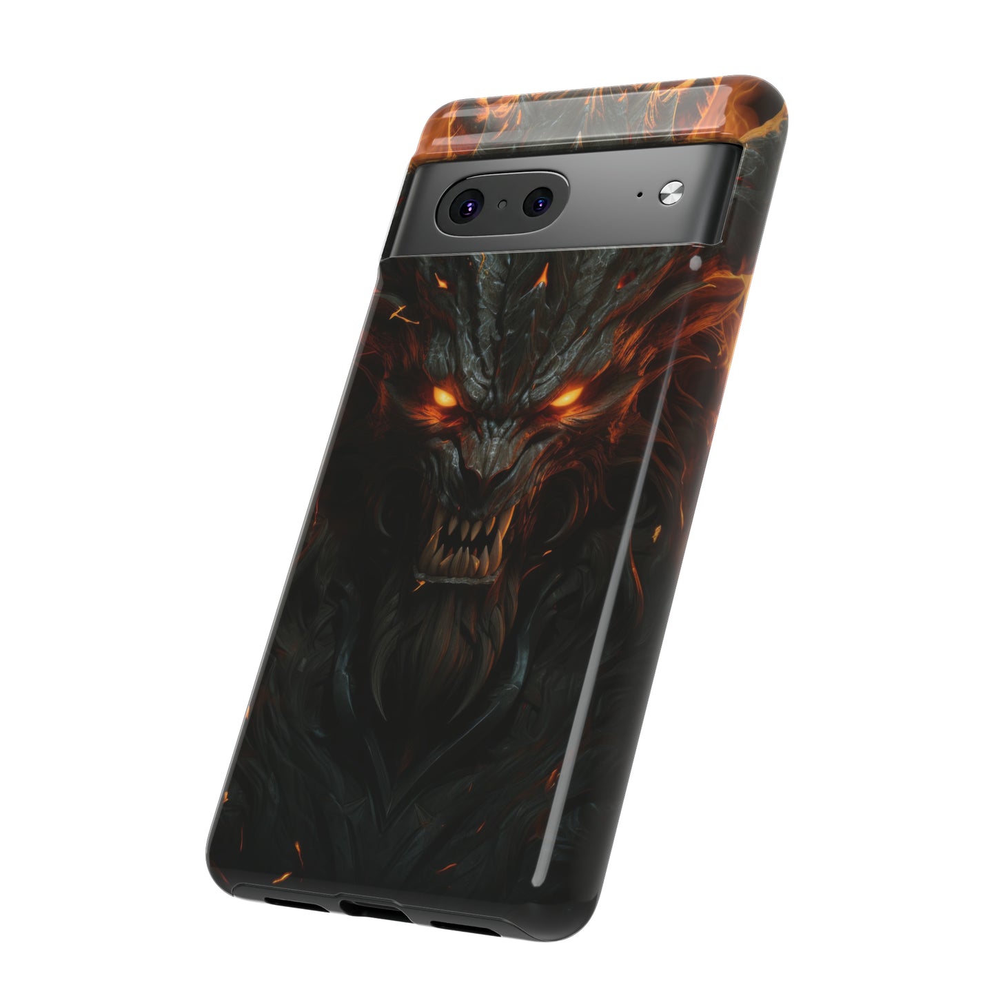 Flaming Stone Lion Warrior Protective Phone Case - Fiery Roar Design for iPhone, Samsung, Pixel