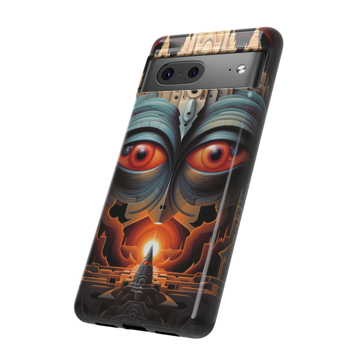 Temple of Watchful Eyes Phone Case - Floating Sanctuary Over Barren Terrain for iPhone, Samsung, Pixel