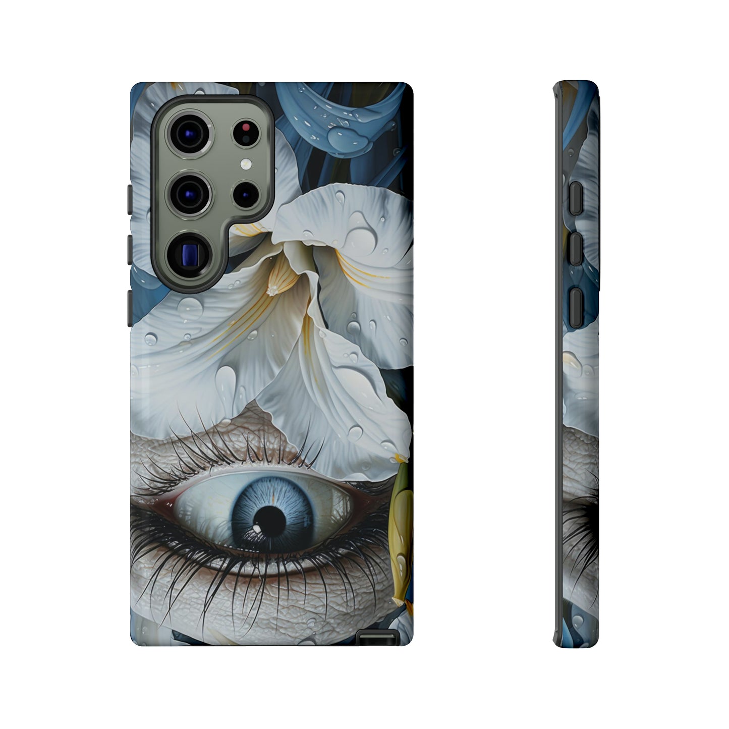 Blue Eye's Gaze In White Petal Mystery Protective Phone Case - Entrancing Design for iPhone, Samsung, Pixel