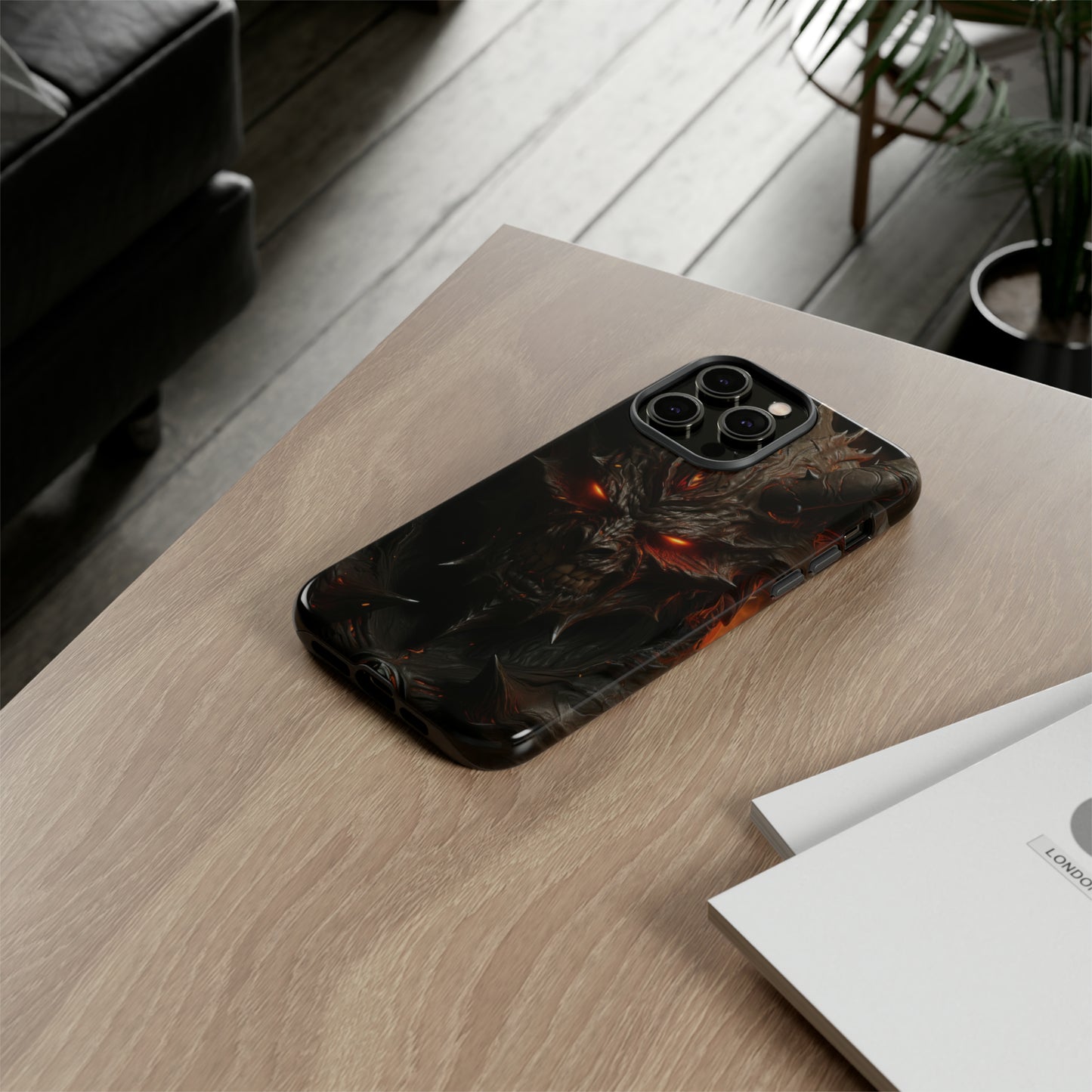 Angry Stone Demon Protective Phone Case - Fiery Gaze Design for iPhone, Samsung, Pixel