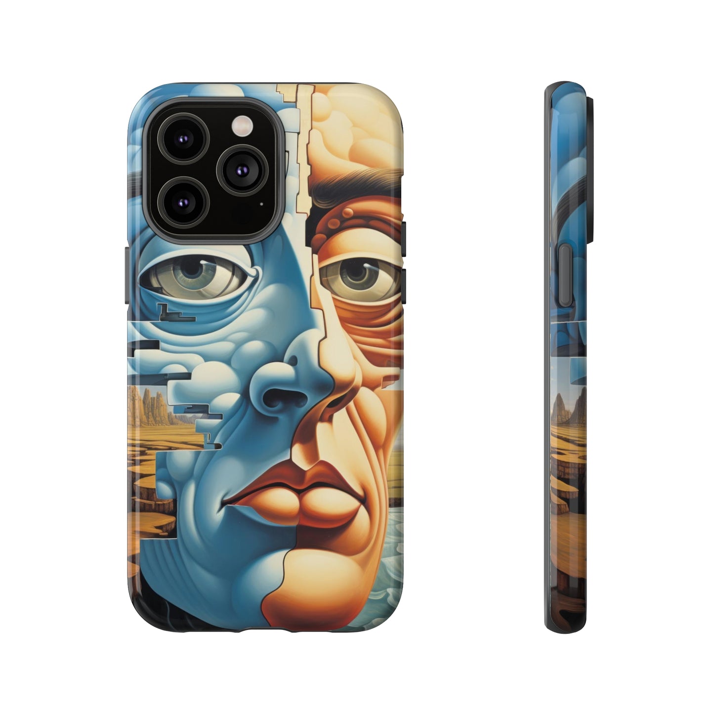 Cubist Cascade: Dual-Toned Face in Watery Reverie Phone Case for iPhone, Samsung, Pixel