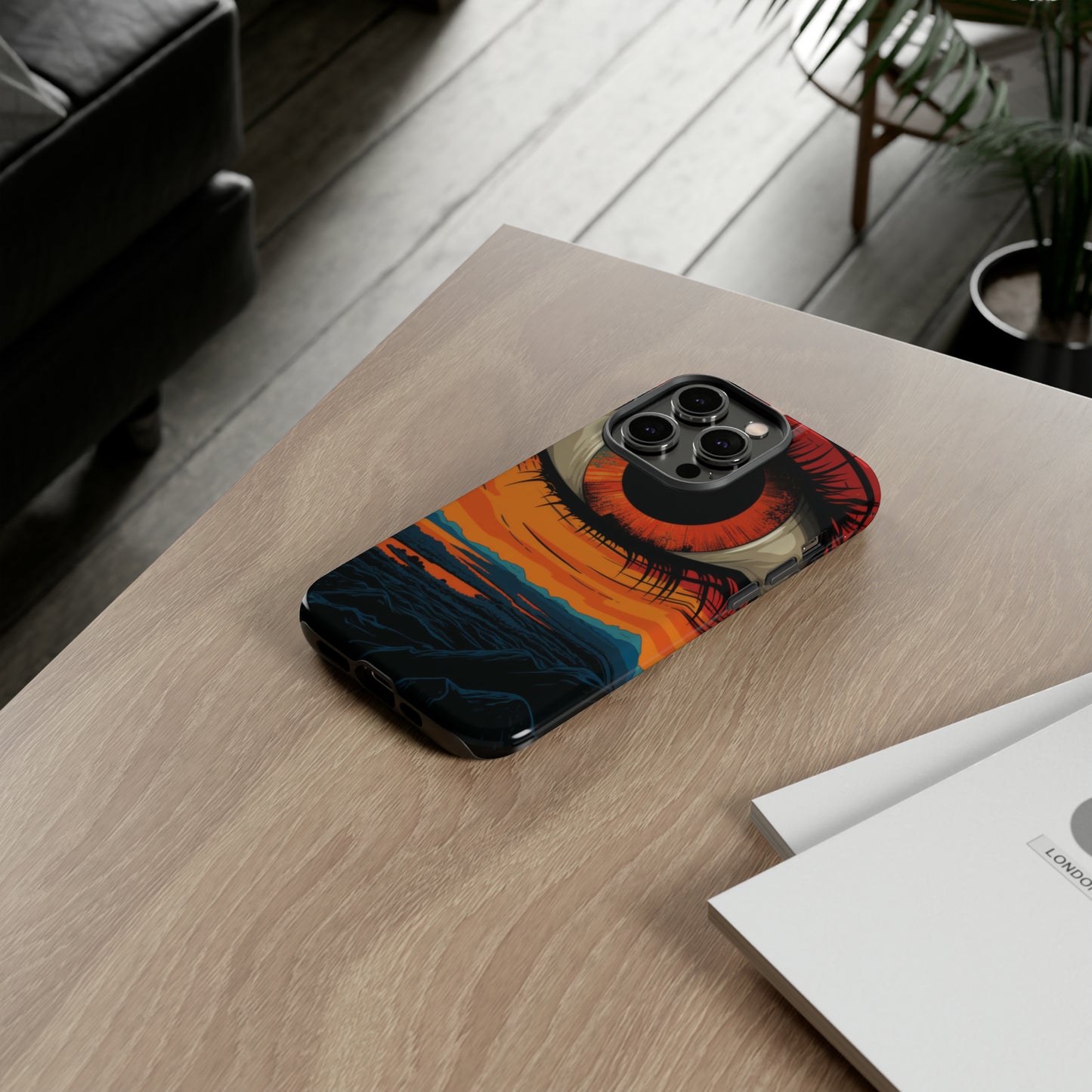 Sunset's Gaze: Burning Vision within an Eye Phone Case for iPhone, Samsung, Pixel