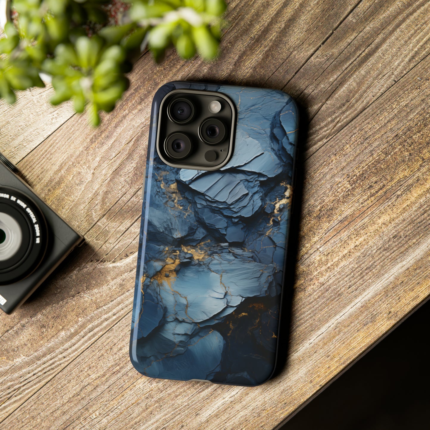 Blue Marble Gold Vein Elegance Phone Case - Luxurious Stone Texture - Samsung Galaxy S23, iPhone 15, Google Pixel 7 - Indigo Geode Abstract