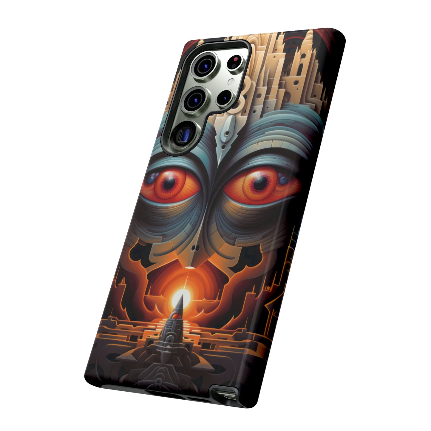 Temple of Watchful Eyes Phone Case - Floating Sanctuary Over Barren Terrain for iPhone, Samsung, Pixel