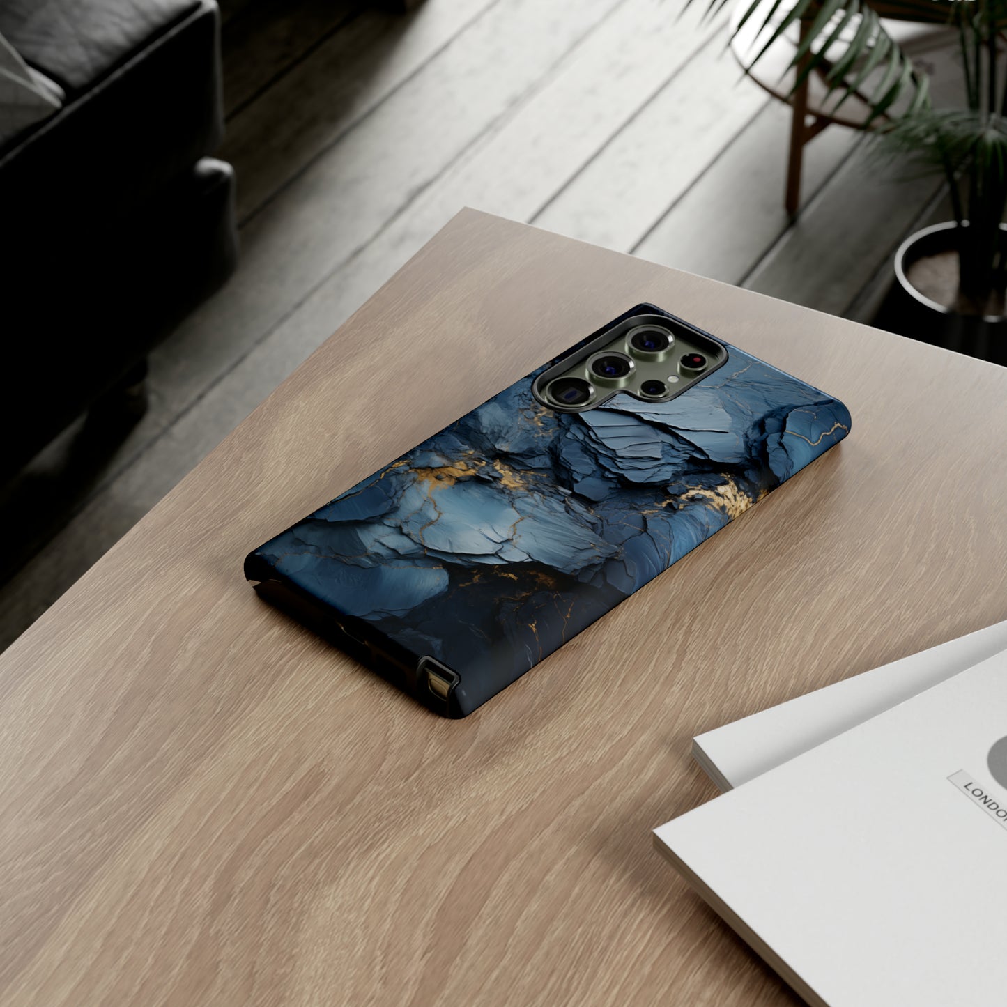 Blue Marble Gold Vein Elegance Phone Case - Luxurious Stone Texture - Samsung Galaxy S23, iPhone 15, Google Pixel 7 - Indigo Geode Abstract