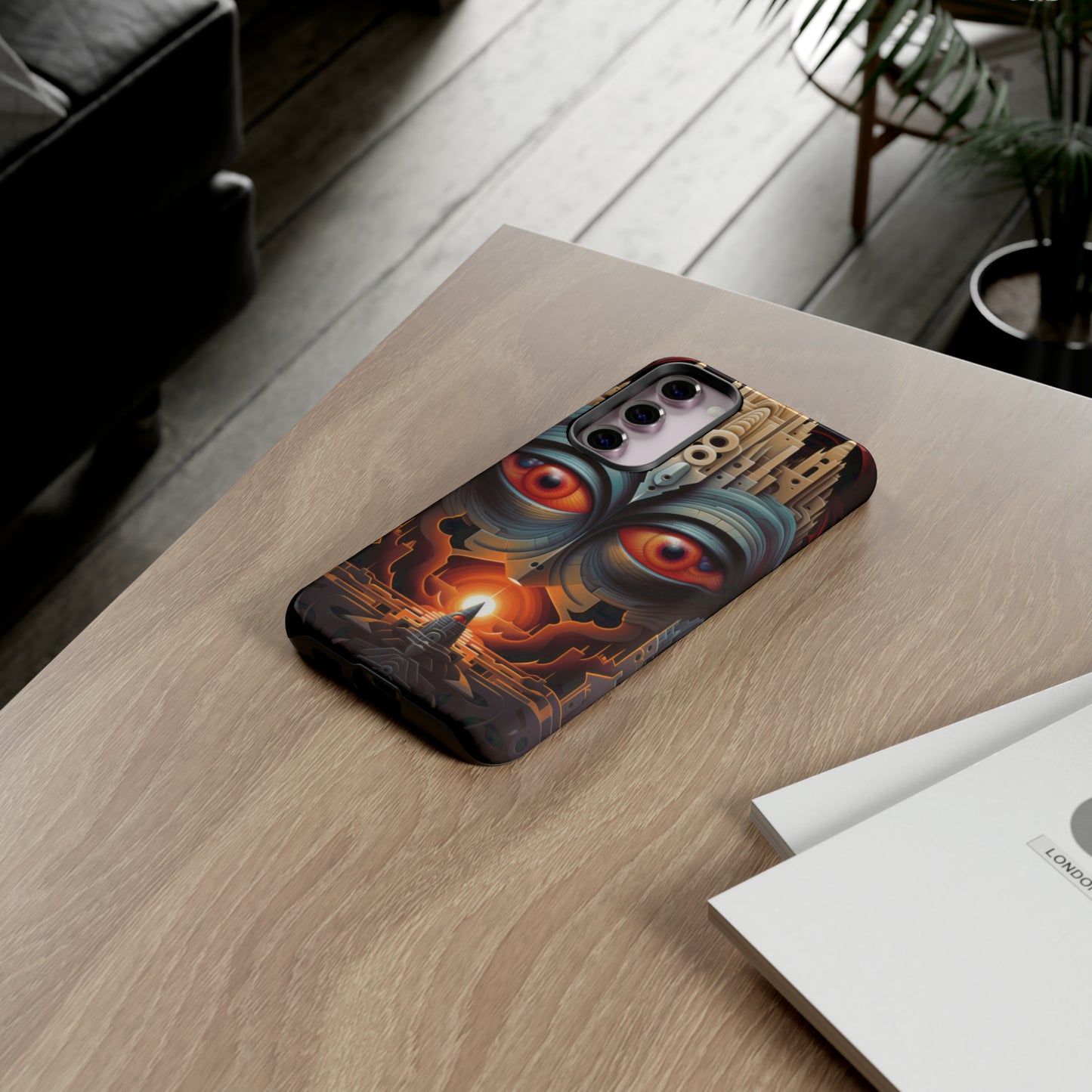 Temple of Watchful Eyes Phone Case - Floating Sanctuary Over Barren Terrain for iPhone, Samsung, Pixel