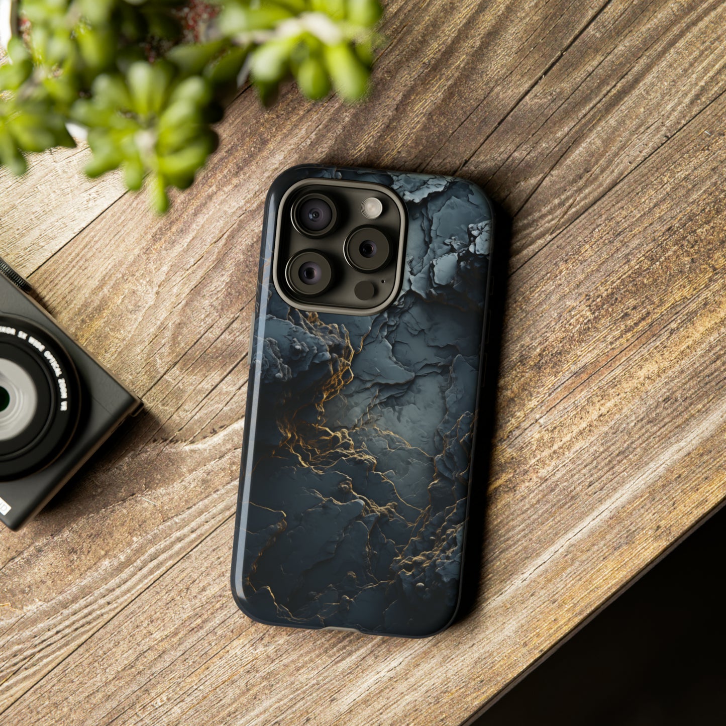 Earthen Gold Veins Dark Slate Phone Case - sedimentary rock formations - Samsung Galaxy S23, iPhone 15, Google Pixel 7 - Abstract Landscape