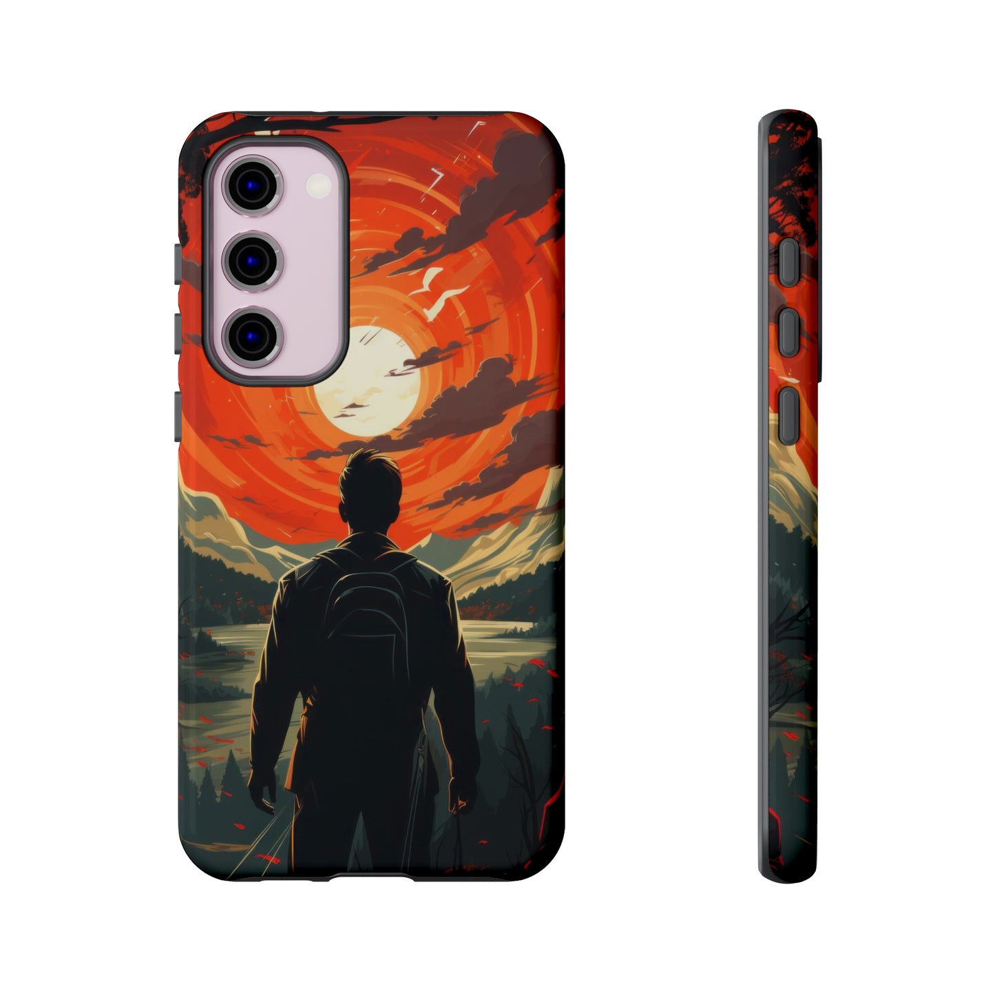 Sunset Contemplation: Man's Silhouette by Lakeside Phone Case for iPhone, Samsung, Pixel