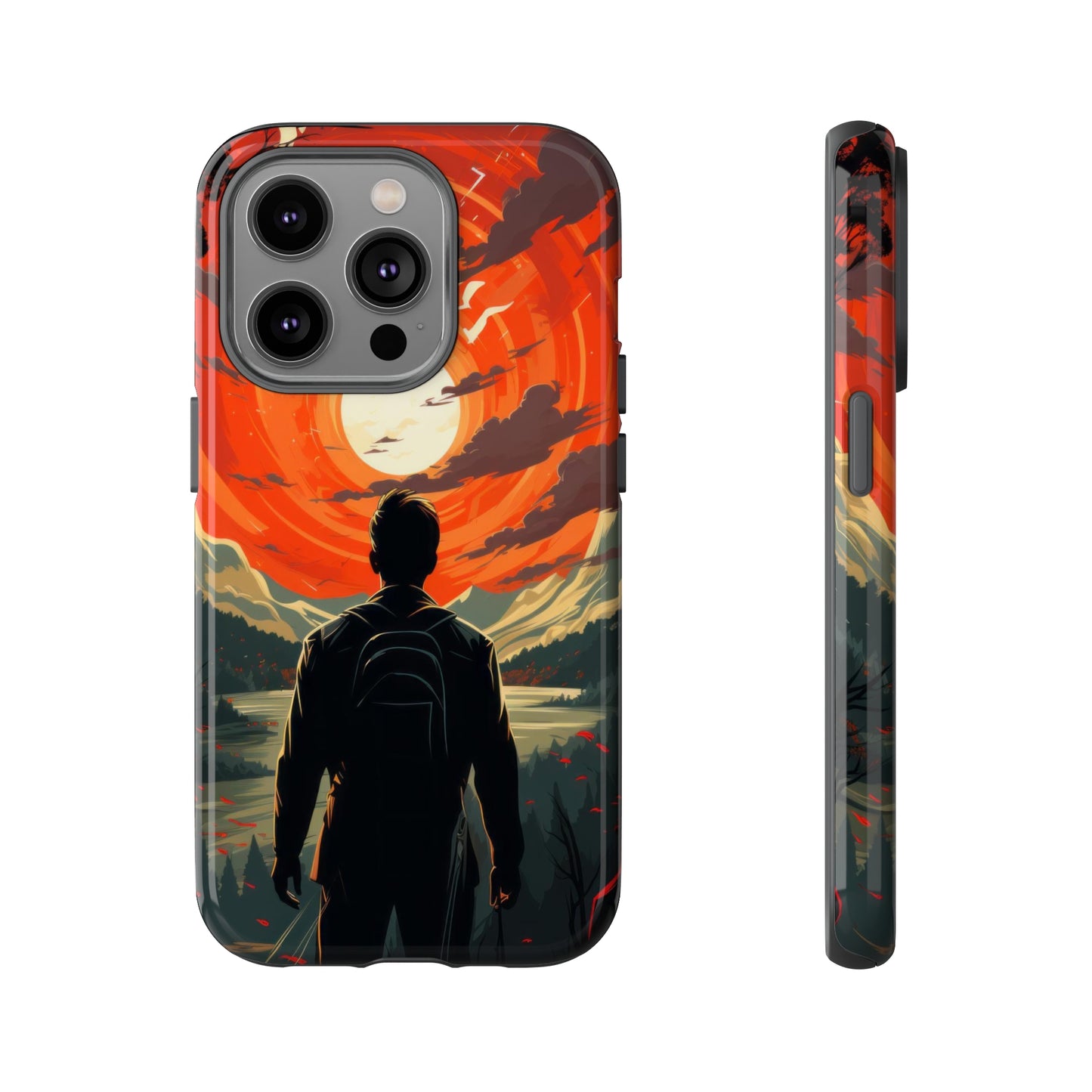 Sunset Contemplation: Man's Silhouette by Lakeside Phone Case for iPhone, Samsung, Pixel