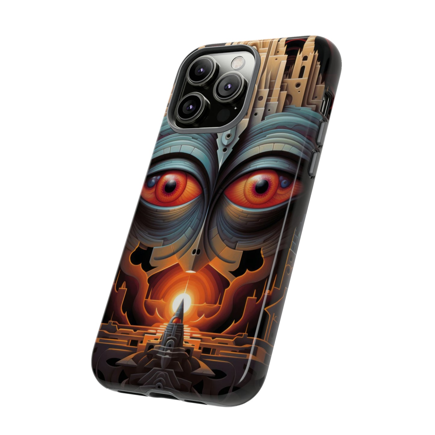 Temple of Watchful Eyes Phone Case - Floating Sanctuary Over Barren Terrain for iPhone, Samsung, Pixel