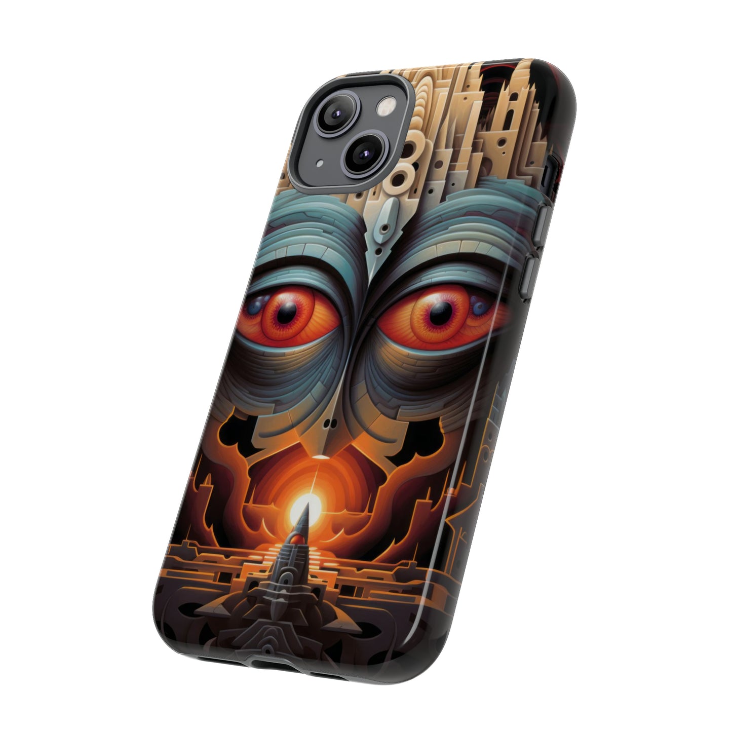 Temple of Watchful Eyes Phone Case - Floating Sanctuary Over Barren Terrain for iPhone, Samsung, Pixel