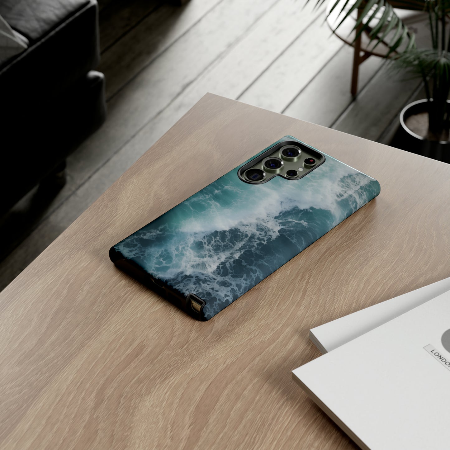 Ocean Wave Durable Tough Phone Case - Aerial Sea Foam Design - Blue Water Protective Cover for Samsung Galaxy S23, iPhone 15, Google Pixel 7 - Nature Aesthetic Abstract Landscape Art