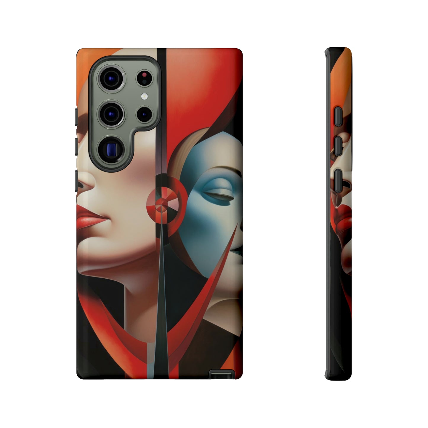 Surreal Dual Emotion Faces Phone Case - Masked Red & Blue Moods for iPhone, Samsung, Pixel
