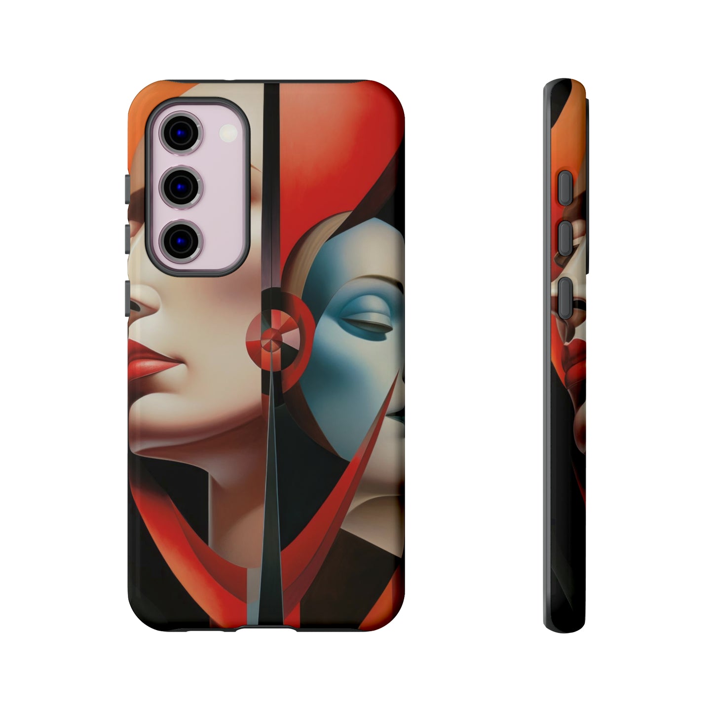 Surreal Dual Emotion Faces Phone Case - Masked Red & Blue Moods for iPhone, Samsung, Pixel